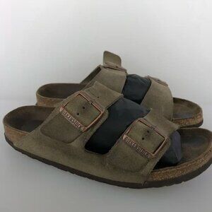 Birkenstock Suede Tan/Green Slip On Sandal Shoes Size EU 39 US 8-8.5